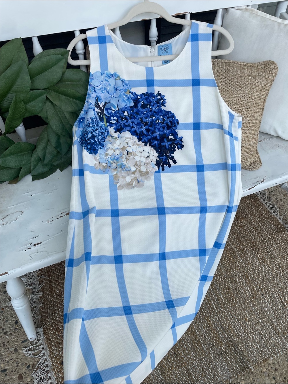 CeCe Hydrangea Print Summer Shift Dress, Sleeveless, Blue & White SIZE 12 - Picture 10 of 13
